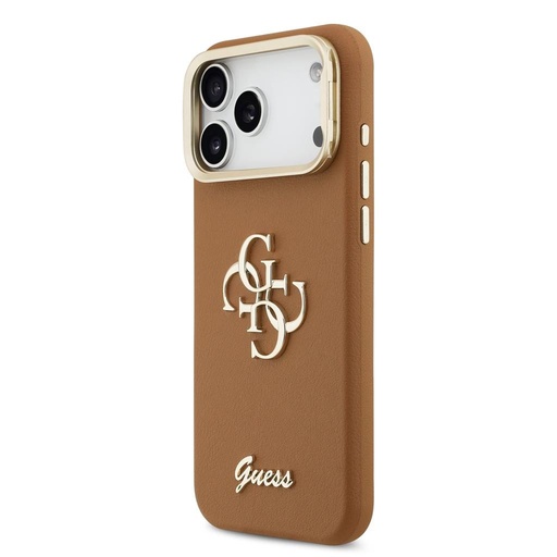 Guess PU Grained 4G Logo Stand Camera Frame iPhone 17 Pro Max (Hnědá)