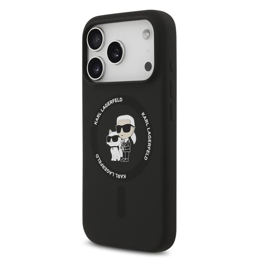 Karl Lagerfeld Liquid Silicone Karl and Choupette MagSafe pouzdro iPhone 17 Pro (Černá) - KLHMP17LSCMKCRHK