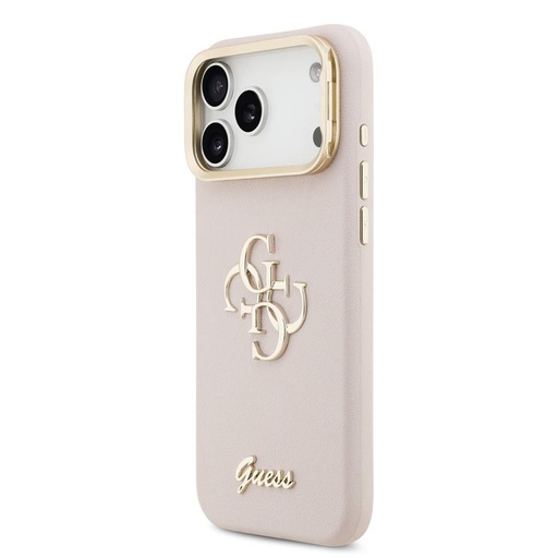 Guess PU Grained 4G Logo Stand Camera Frame iPhone 17 Pro Max (Růžová)