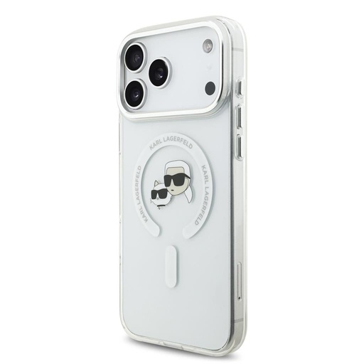 Karl Lagerfeld IML K&CH Heads Metal Frame MagSafe pouzdro iPhone 17 Pro Max (Průhledný) - KLHMP17XHLSKCH