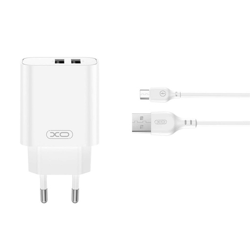 XO CE34(EU) síťový nabíječka + Type-C kabel (Bílá) - 2.4A, Dual USB-A, NB103 sada