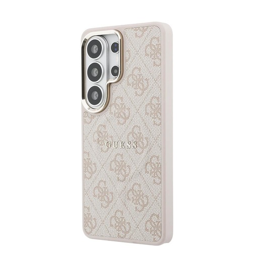 Guess PU Leather 4G Zlatá Frame Magnetic Samsung Galaxy S26 Ultra (Růžová)