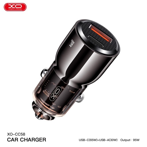XO CC58 Intelligent průhledný autní rychlonabíječka (Tmavě šedá) - 95W