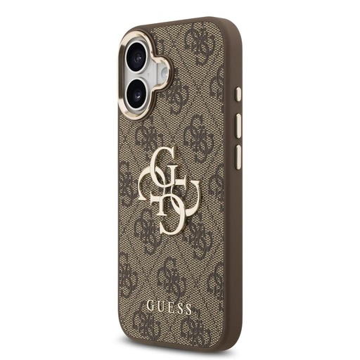 Guess PU Leather 4G Metal Logo Zlatá Frame pouzdro iPhone 17 (Hnědá)