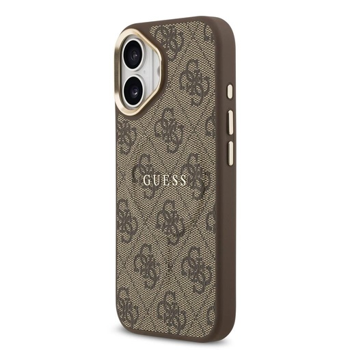 Guess PU Leather 4G Zlatá Frame MagSafe pouzdro iPhone 17 (Hnědá)
