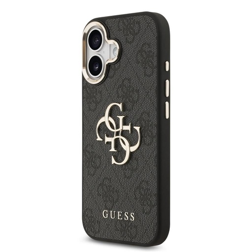 Guess PU Leather 4G Metal Logo Zlatá Frame pouzdro iPhone 17 (Černá)
