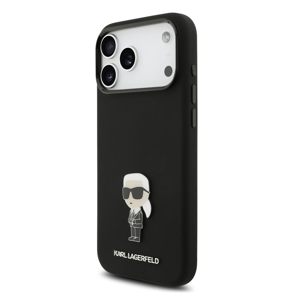 Karl Lagerfeld Liquid Silicone Metal Ikonik tok iPhone 17 Pro Max (Fekete)