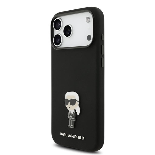 Karl Lagerfeld Liquid Silicone Metal Ikonický pouzdro iPhone 17 Pro Max (Černá)