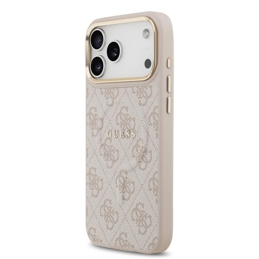 Guess PU Leather 4G Zlatá Frame MagSafe pouzdro iPhone 17 Pro Max (Růžová)