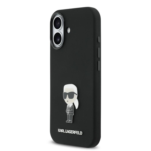 Karl Lagerfeld Liquid Silicone Metal Ikonický pouzdro iPhone 17 (Černá)