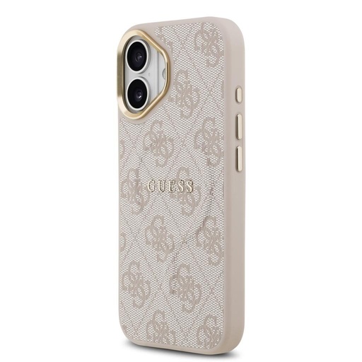 Guess PU Leather 4G Zlatá Frame MagSafe pouzdro iPhone 17 (Růžová)