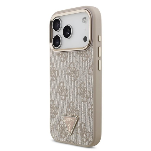 Guess PU Leather 4G Strass Triangle Logo Zlatá Frame MagSafe pouzdro iPhone 17 Pro (Růžová) - GUHMP17LP4GTDGMP