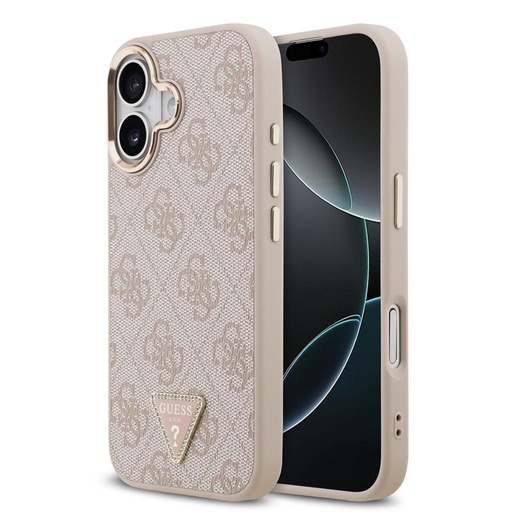 Guess PU Leather 4G Strass Triangle Logo Zlatá Frame MagSafe pouzdro iPhone 17 (Růžová) - GUHMP17SP4GTDGMP