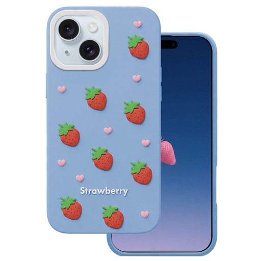 Apple iPhone 13 / iPhone 14 / iPhone 15 Strawberry zadní kryt (Modrá)