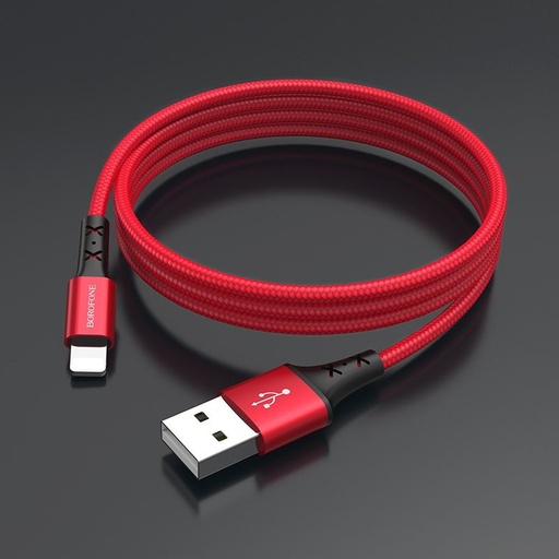 Borofone BX20 lightning kabel, látka, 2A, 1m, červená