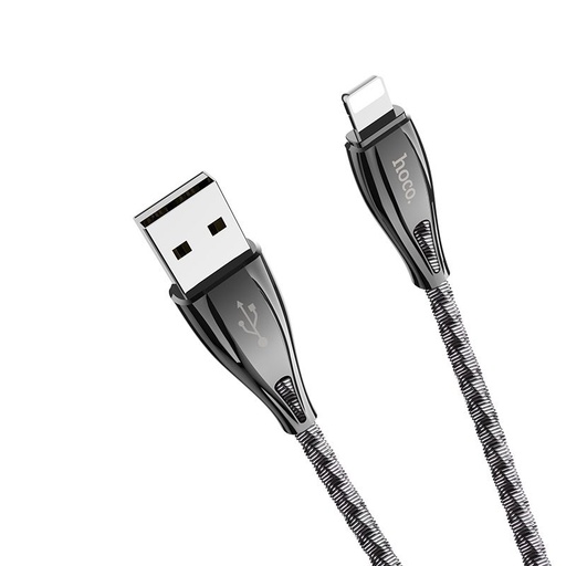 Hoco U56 lightning kabel, odolný, nerezový ocel, zinek slitina, 1,2m, 2,4A, metalická šedá