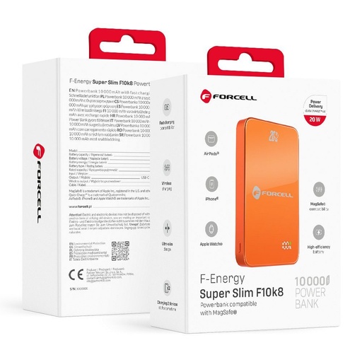 Forcell F-Energy SuperSlim F10K8 MagSafe 15W powerbanka / powerbank (Oranžová) - 10000 mAh