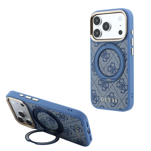 Apple iPhone 18 Pro Guess 4G Ring Stand MagSafe ochranné pouzdro (Modrá) (GUHMP18L6PS4RSCLB)