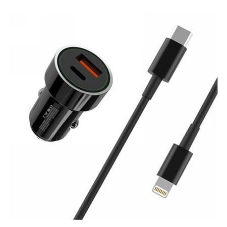 XO TZ11 autní nabíječka (Černá) – 20W, QC3.0 + PD3.0, USB-C–Lightning kabel