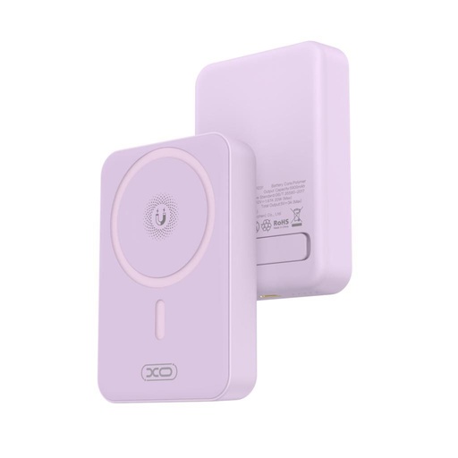 XO PR231 power bank 10000 mAh (Fialová) – bezdrátový rychlé nabíjení 15W, PD 20W, s podpěrou provedení