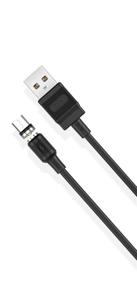 [6920680879670] XO NB187 micro USB data cable (Black) – 1 m, 2.1A, PVC, magnetic csatlakozás