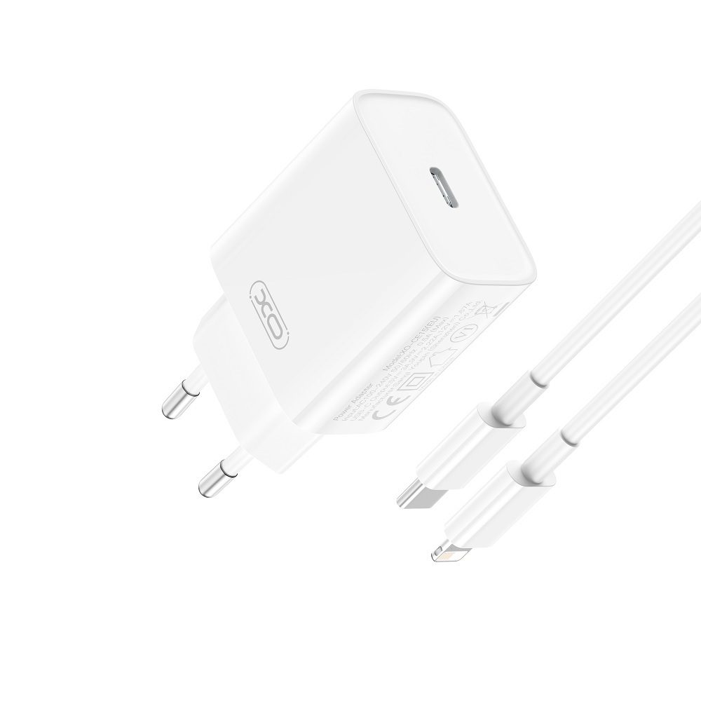 [6920680846245] XO CE15 PD 20W fast charger (White) – USB-C connector, Lightning with cable