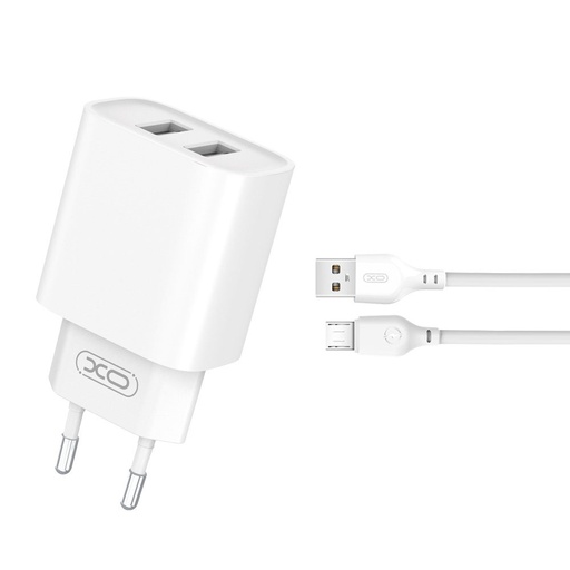 XO CE02C dvojitý USB nabíječka (Bílá) – micro USB s kabelem