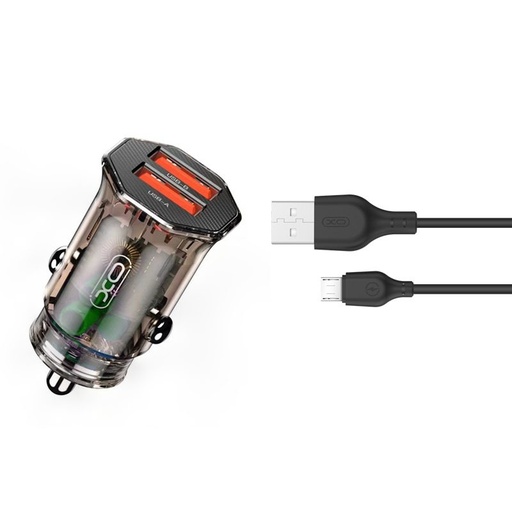 XO CC49 autní nabíječka (2 USB port, microUSB kabel), průhledný/hnědá