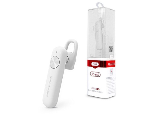 XO BE5 bluetooth headset, BT v4.2, 2 hodinky nabíjecí čas, 4 hodinový hudba/hovor, Micro USB nabíjení, bílá