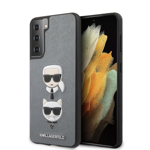 Samsung Galaxy S21+ Karl Lagerfeld Saffiano K&C Heads pouzdro (Stříbrná) – KLHCS21MSAKICKCSL
