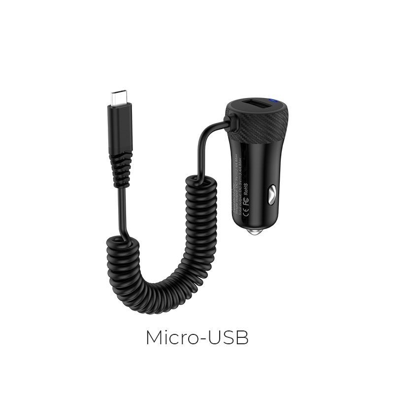 [6957531074458] Hoco Z21A 2.4A car charger microUSB with cable, Black
