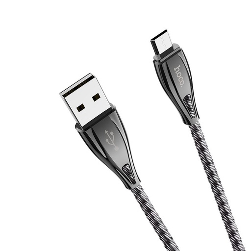 Hoco U56 microUSB kabel, odolný, nerezový ocel, zinek slitina, 1,2m, 2,4A, metalická šedá