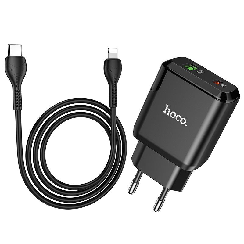 [6931474738912] Hoco N5 wall fast charger (QC + PD connector) PD lightning cable, PD20W + QC3.0, black