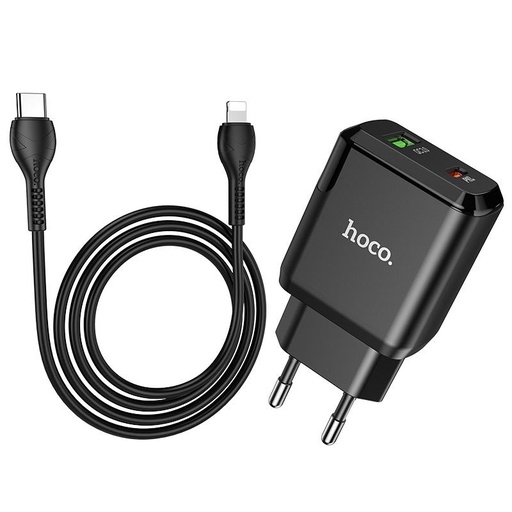Hoco N5 síťový rychlonabíječka (QC + PD konektor) PD lightning kabel, PD20W + QC3.0, černá