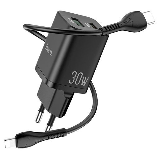 Hoco N13 síťový rychlonabíječka (QC + PD konektor) PD lightning kabel, PD 30W + QC 3.0, černá