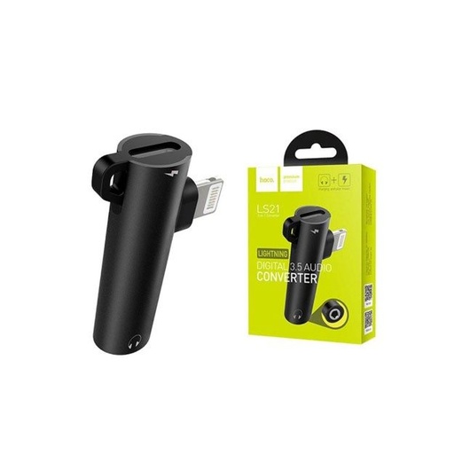 Hoco LS21 lightning rozbočovač (lightning nabíječka port+3,5mm jack aljzat), černá