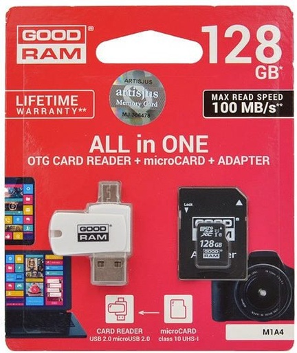 Goodram M1A4-1280R12 128GB class10 paměťová karta, USB OTG s čtečkou karet, černá