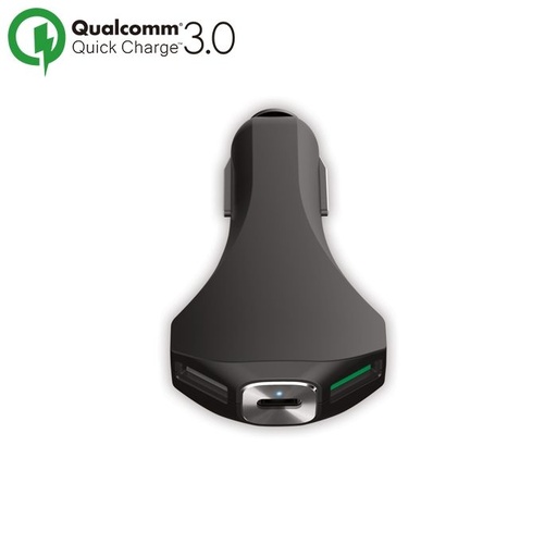 Forever autní nabíječka (2 USB, type-C kabel), černá