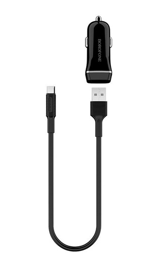 Borofone BZ2 autní nabíječka (2 USB, type-C kabel), 5V 2,4A, černá