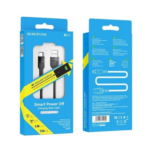 Borofone BU17 lightning kabel, 2.4A 1.2M, černá