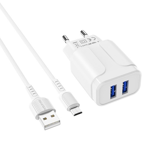 Borofone BA37A síťový nabíječka (2 USB port), lightning kabel, 5V 2,4A, bílá