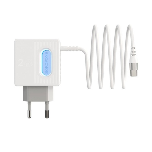 Borofone BA34 síťový nabíječka (2 USB port, microUSB kabel), 5V 2,4A, bílá