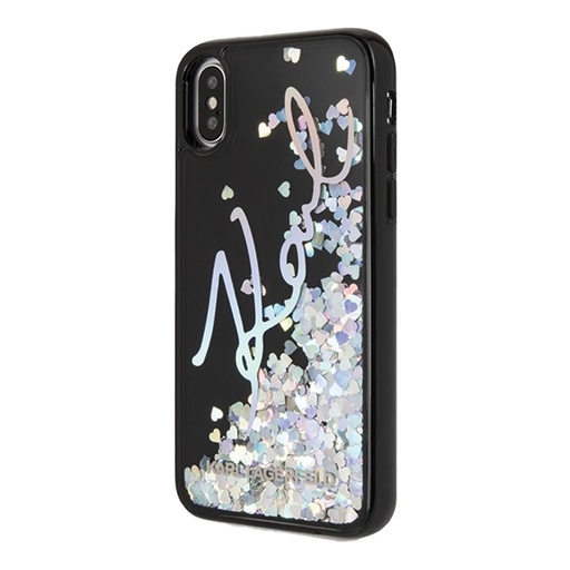 Apple iPhone X/XS Karl Lagerfeld Signature Liquid Glitter Sequins pouzdro (Černá) – KLHCPXKSIGMU