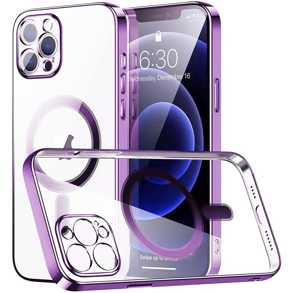 [5900240724667] Apple iPhone 15 Plus electroplate camera-protecting silicone magsafe back cover case (Purple)