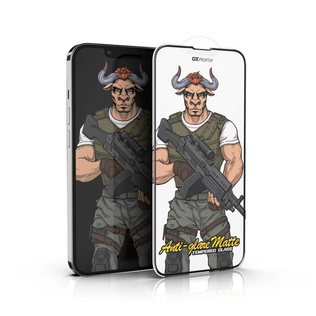 [112320110338] Apple iPhone 14 Pro Max OX Warrior Mr. Soldier ujjlenyomat mentes matte tempered glass clear (black frame)