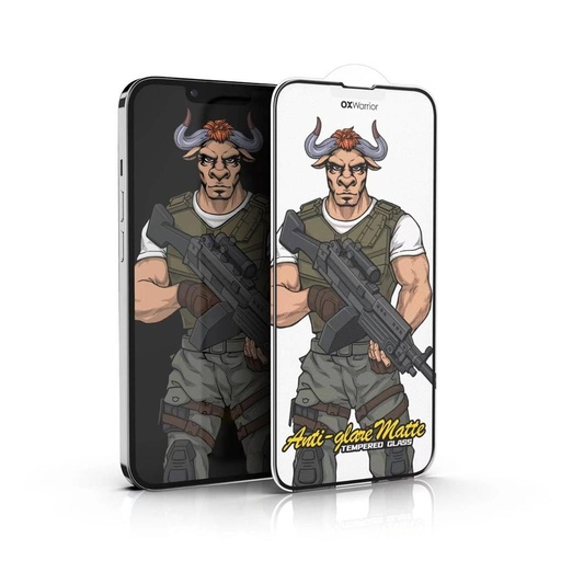 Apple iPhone 14 Pro Max OX Warrior Mr. Soldier otisk prstu bez matný tvrzené sklo průhledný (černá rámeček)