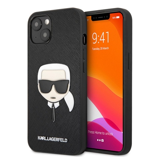 Apple iPhone 13 mini Karl Lagerfeld PU Saffiano Karl Head pouzdro (Černá) – KLHCP13SSAKHBK