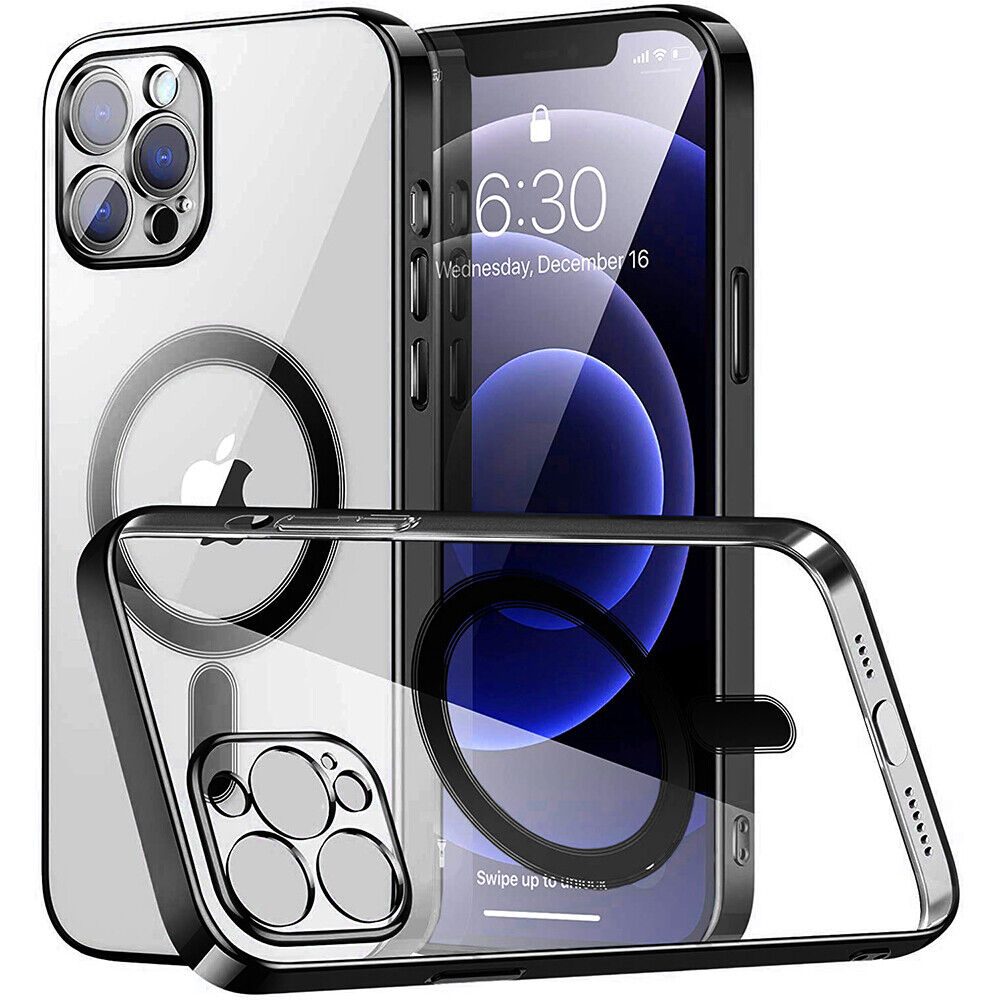 [5990202209259] Apple iPhone 13 electroplate camera-protecting magsafe silicone back cover case (Black)