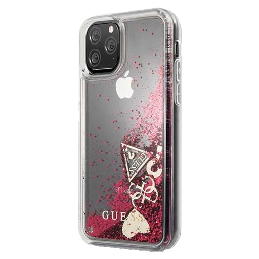 Apple iPhone 11 Pro Guess Glitter Hearts pouzdro (Malinová) - GUHCN58GLHFLRA