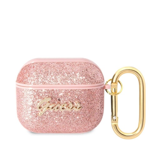 AirPods 3 Guess Glitter Flakes Metal Logo pouzdro (Růžová) - GUA3HGGSHP
